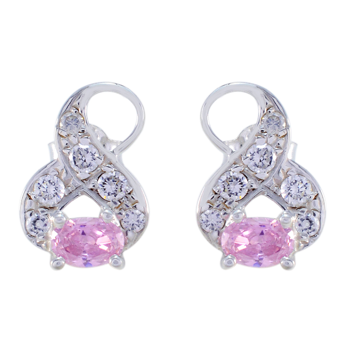 Riyo Good Gemstones oval Faceted Pink Pink CZ Silver Earring gift for daughter's day