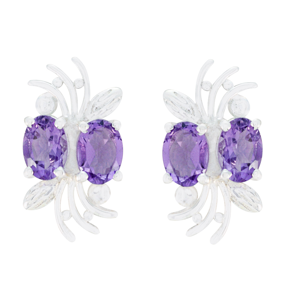 Riyo Good Gemstones oval Faceted Purple Amethyst Silver Earring b' day gift