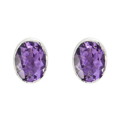 Riyo Good Gemstones oval Faceted Purple Amethyst Silver Earring gift for independence day