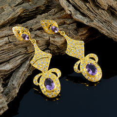 Riyo Good Gemstones oval Faceted Purple Amethyst Silver Earrings boxing day gift