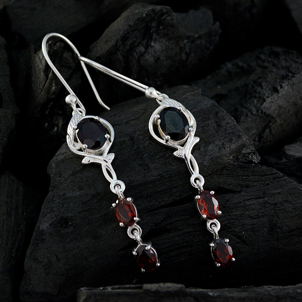 Riyo Good Gemstones oval Faceted Red Garnet Silver Earring christmas day gift