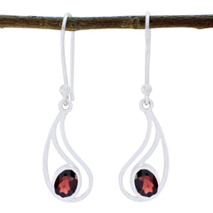 Riyo Good Gemstones oval Faceted Red Garnet Silver Earrings gift for friendship day