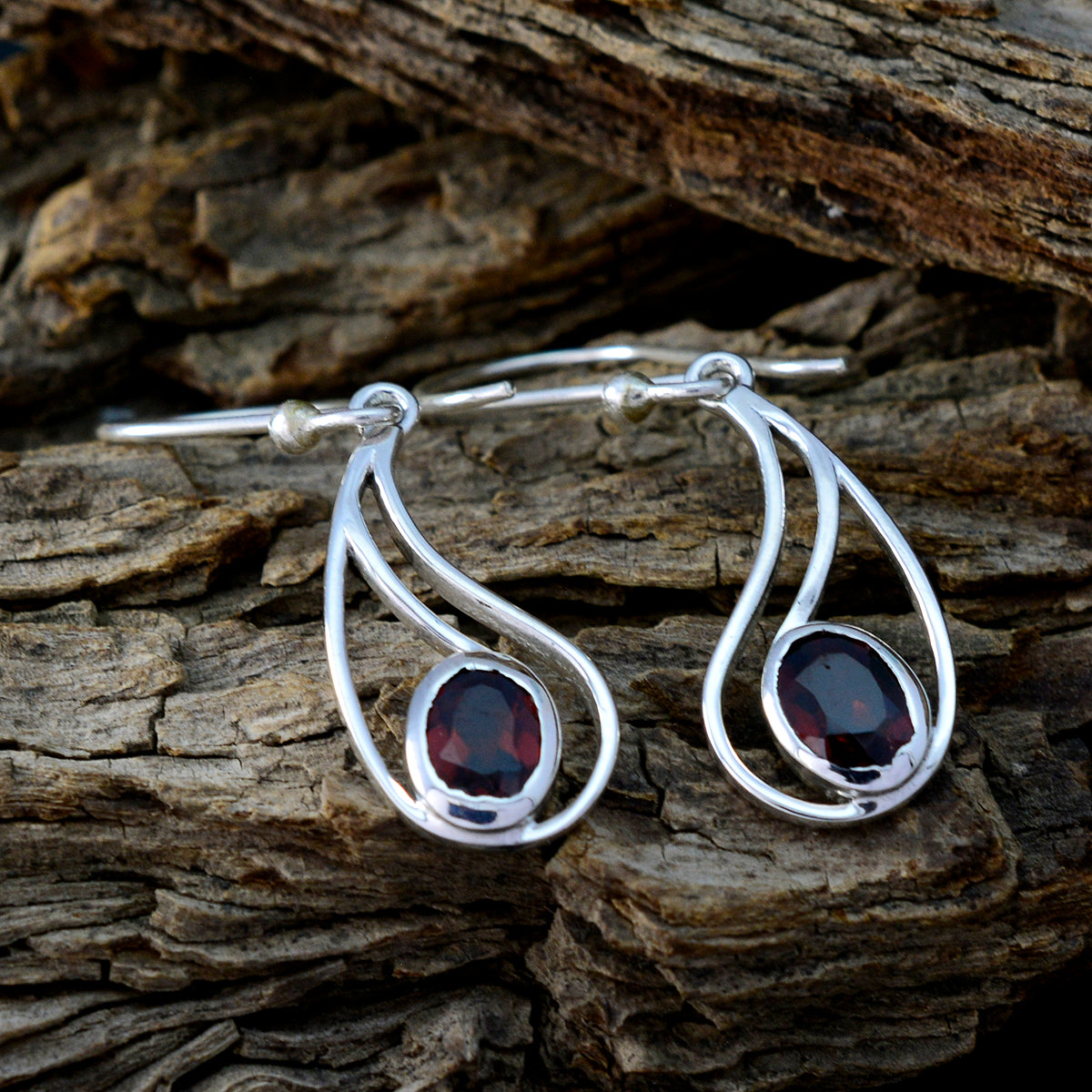 Riyo Good Gemstones oval Faceted Red Garnet Silver Earrings gift for friendship day