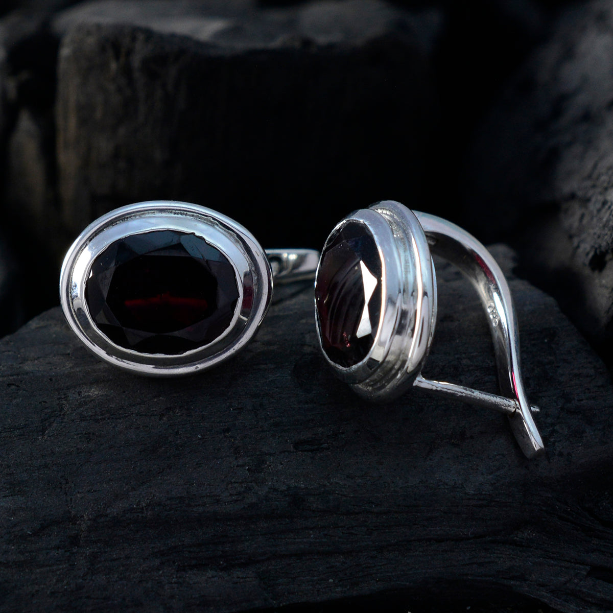 Riyo Good Gemstones oval Faceted Red Garnet Silver Earrings gift for good
