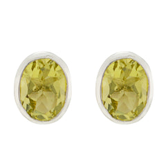 Riyo Good Gemstones oval Faceted Yellow Lemon Quartz Silver Earring gift for friend