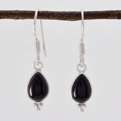 Riyo Good Gemstones pear Cabochon Black Onyx Silver Earrings black Friday gift