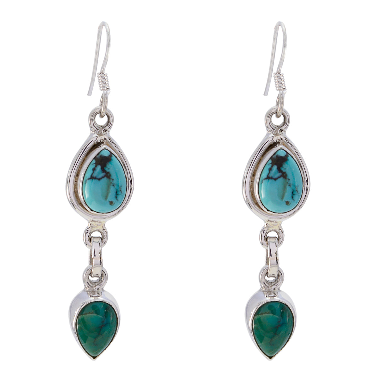Riyo Good Gemstones pear Cabochon Multi Turquoise Silver Earrings frinendship day gift
