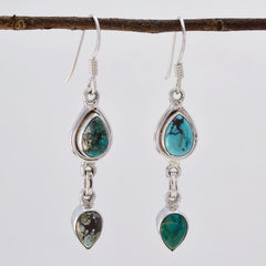 Riyo Good Gemstones pear Cabochon Multi Turquoise Silver Earrings frinendship day gift