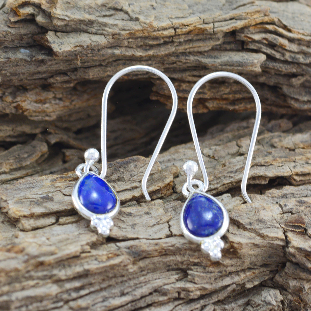 Riyo Good Gemstones pear Cabochon Nevy Blue Lapis Lazuli Silver Earrings gift for grandmom