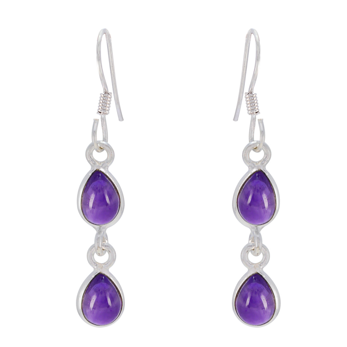 Riyo Good Gemstones pear Cabochon Purple Amethyst Silver Earring gift for black Friday