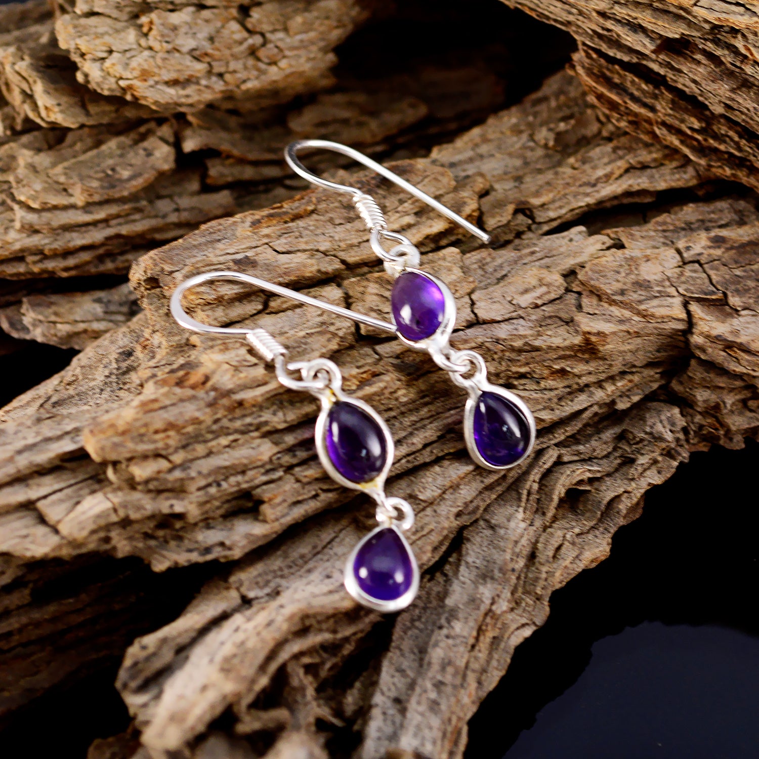 Riyo Good Gemstones pear Cabochon Purple Amethyst Silver Earring gift for black Friday