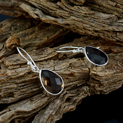 Riyo Good Gemstones pear Checker Brown Smokey Quartz Silver Earring gift for handmade