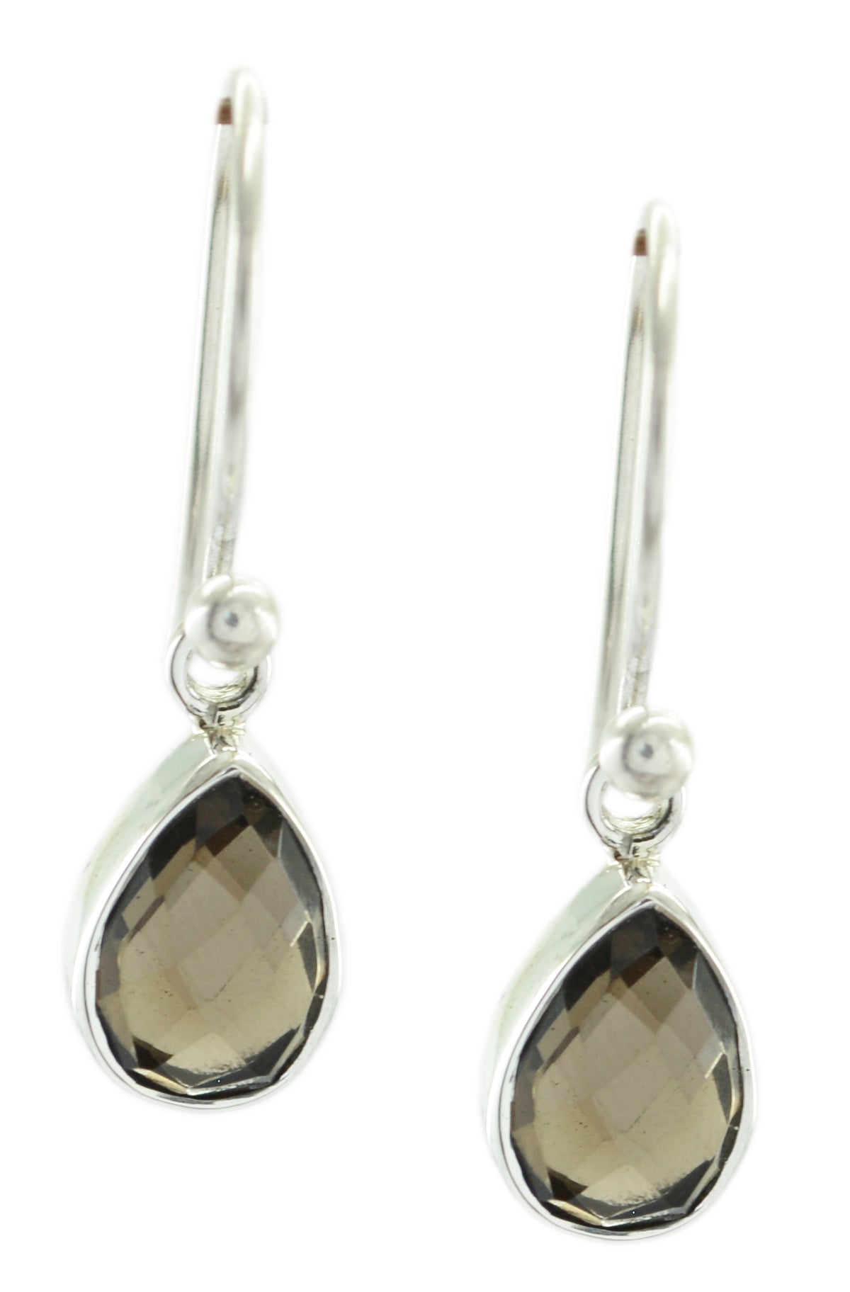 Riyo Good Gemstones pear Checker Brown Smokey Quartz Silver Earring gift for handmade