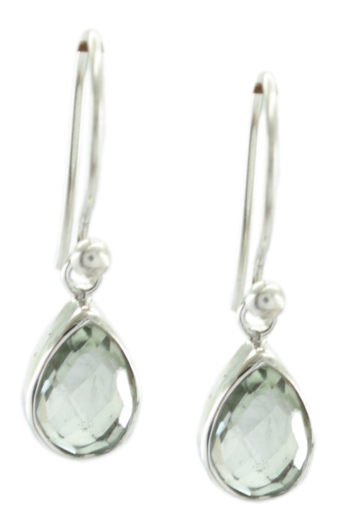 Riyo Good Gemstones pear Checker Green Amethyst Silver Earrings frinendship day gift