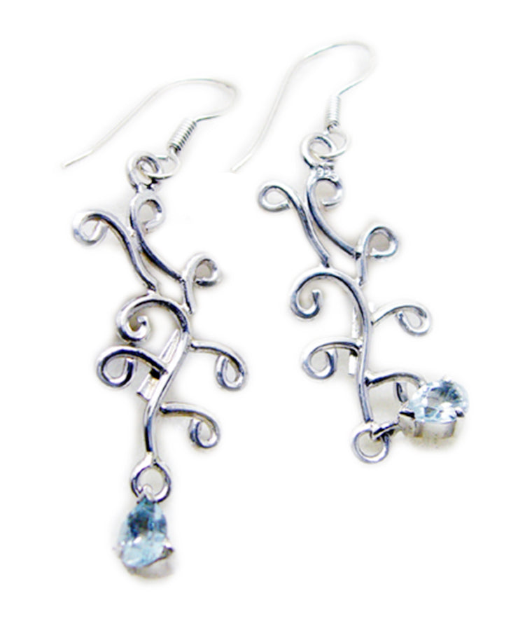 Riyo Good Gemstones pear Faceted Blue Topaz Silver Earring handmade gift