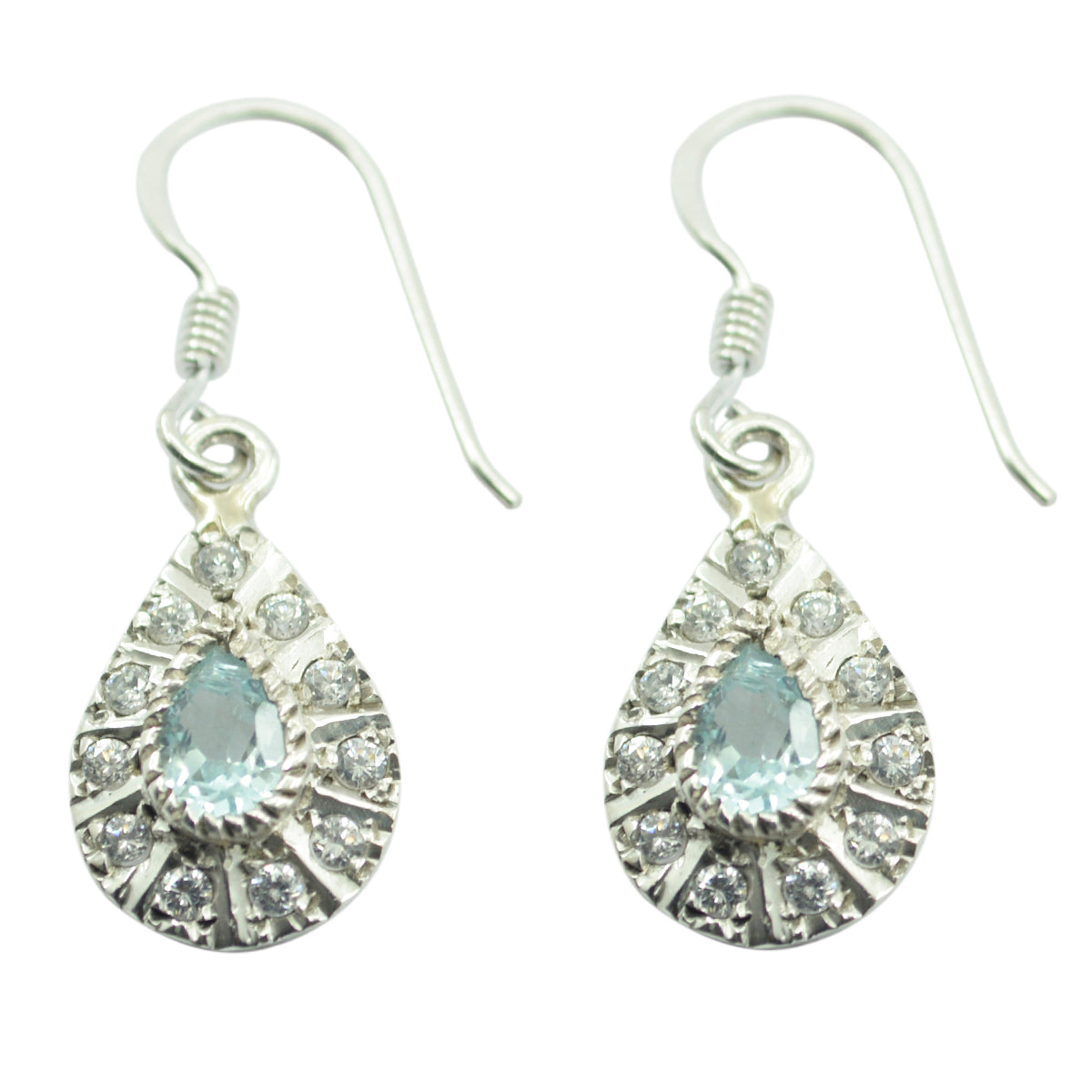 Riyo Good Gemstones pear Faceted Blue Topaz Silver Earrings gift for labour day