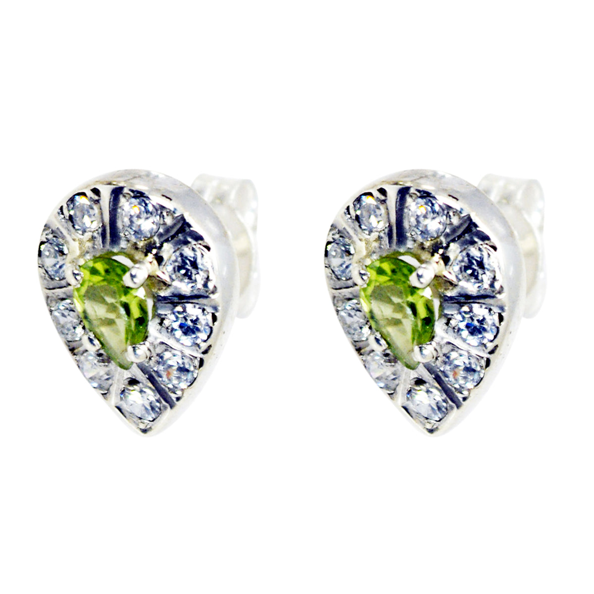 Riyo Good Gemstones pear Faceted Green Peridot Silver Earrings easter Sunday gift
