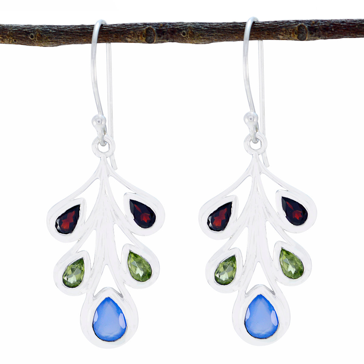Riyo Good Gemstones pear Faceted Multi Multi Stone Silver Earring valentine's day gift