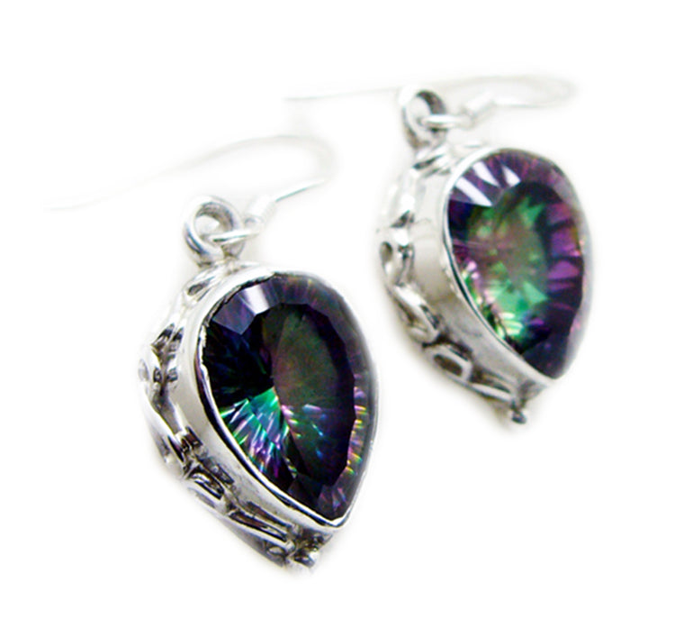 Riyo Good Gemstones pear Faceted Multi Mystic Quartz Silver Earring gift for christmas day