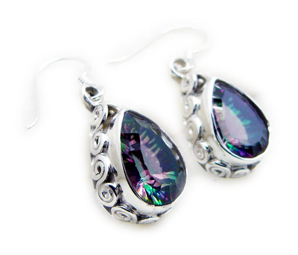 Riyo Good Gemstones pear Faceted Multi Mystic Quartz Silver Earrings gift fordaughter day