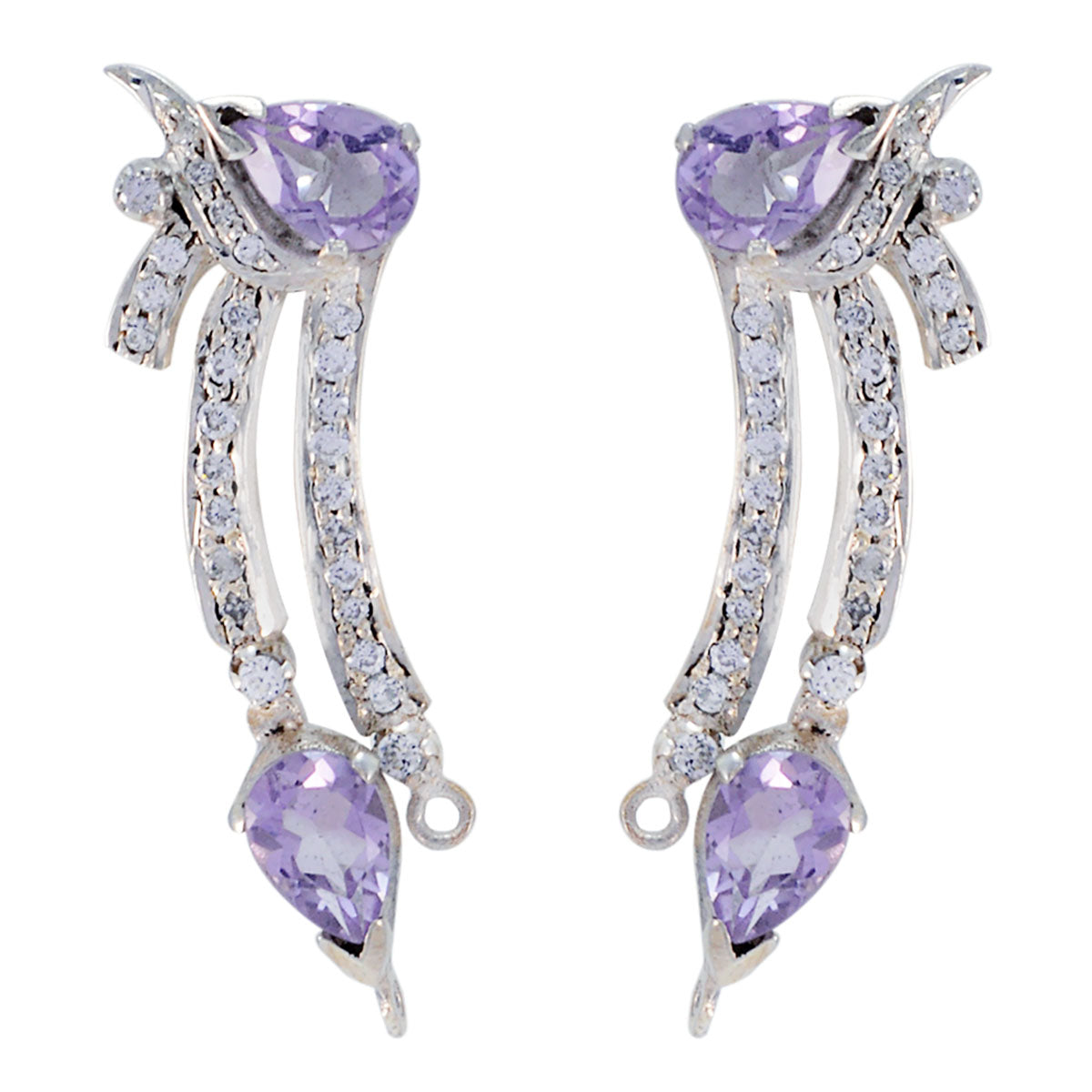 Riyo Good Gemstones pear Faceted Purple Amethyst Silver Earring christmas gift