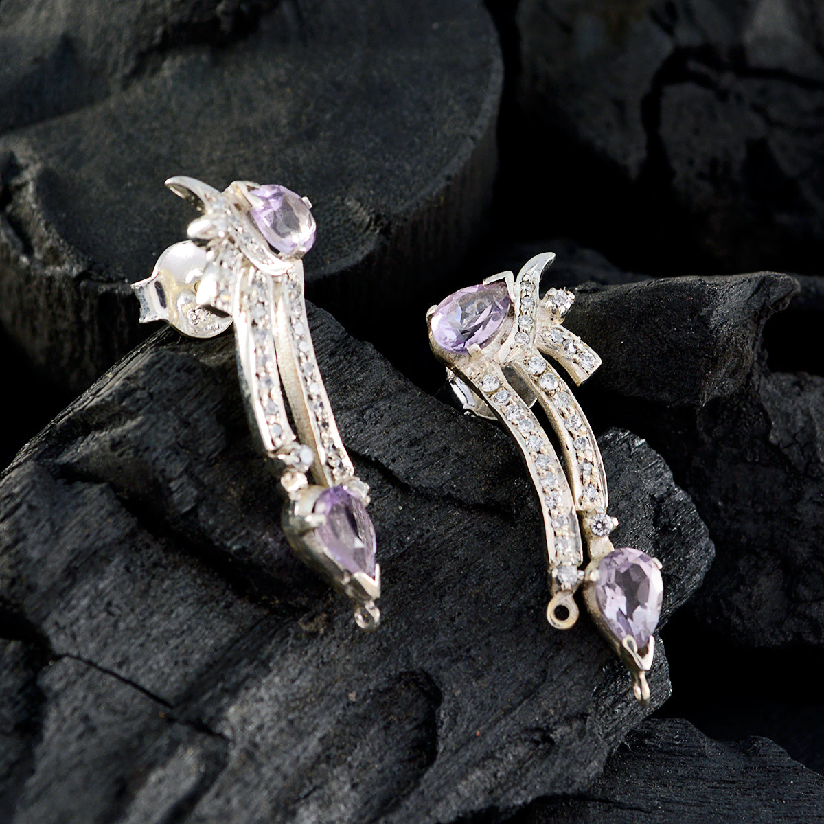 Riyo Good Gemstones pear Faceted Purple Amethyst Silver Earring christmas gift