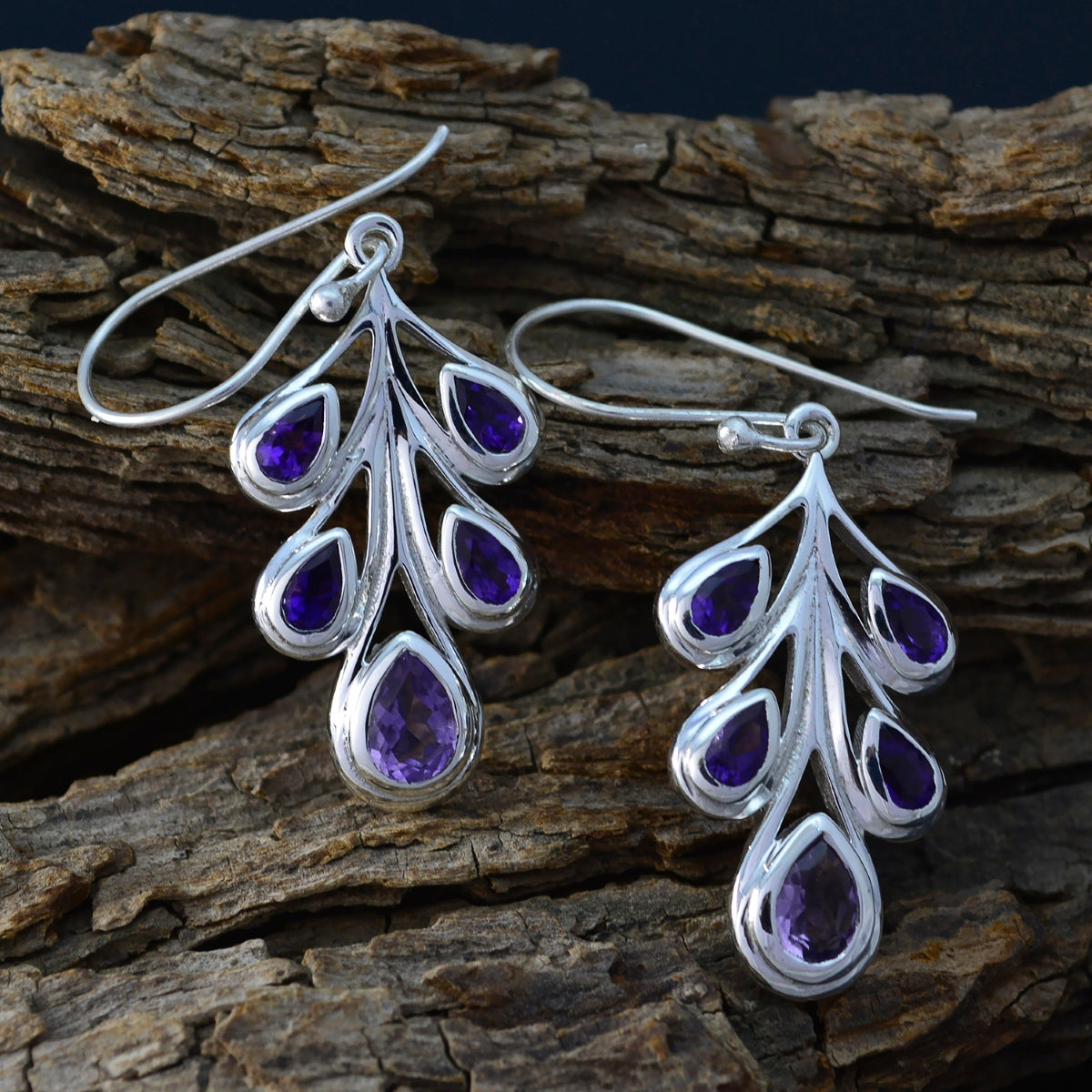 Riyo Good Gemstones pear Faceted Purple Amethyst Silver Earring college student gift