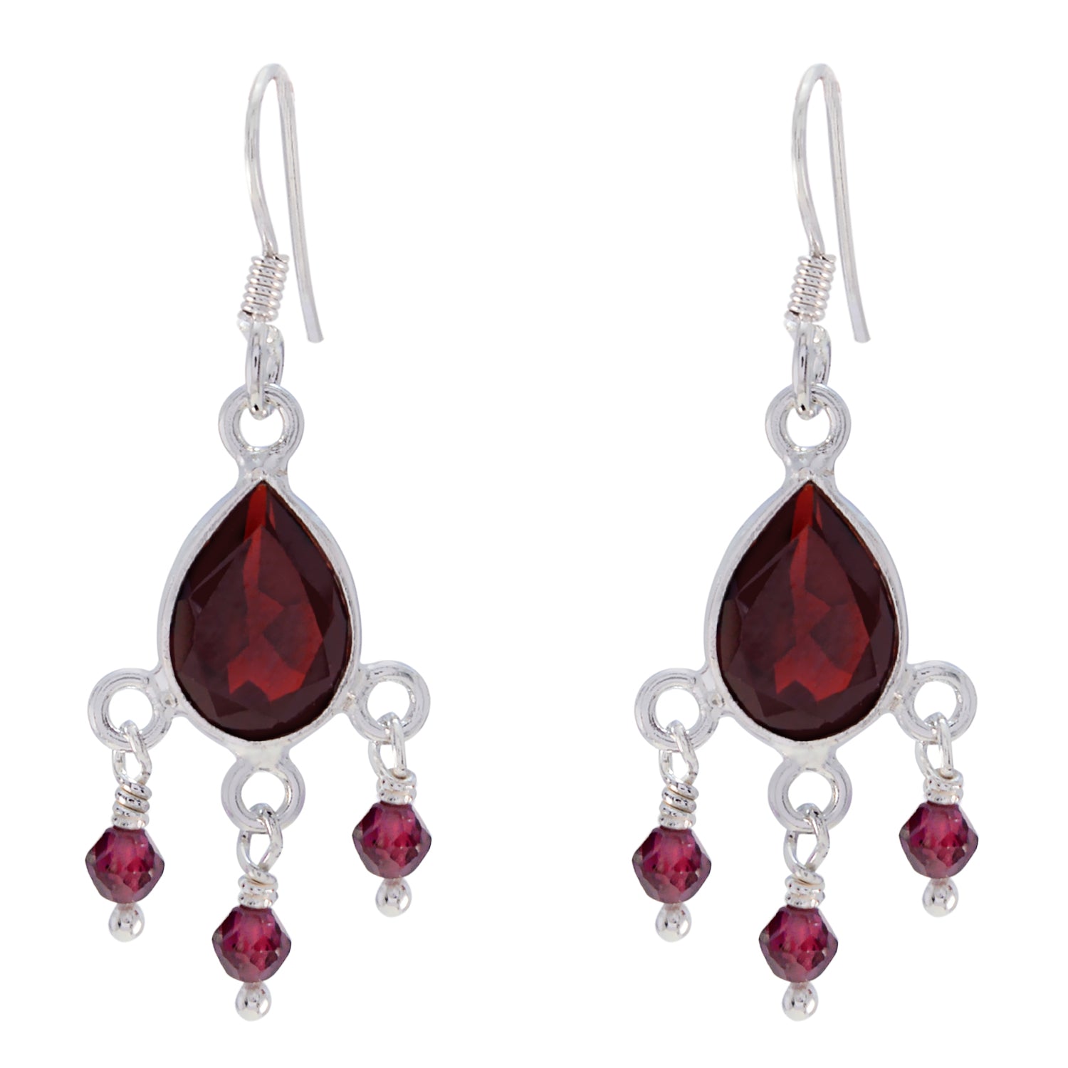 Riyo Good Gemstones pear Faceted Red Garnet Silver Earring brithday gift