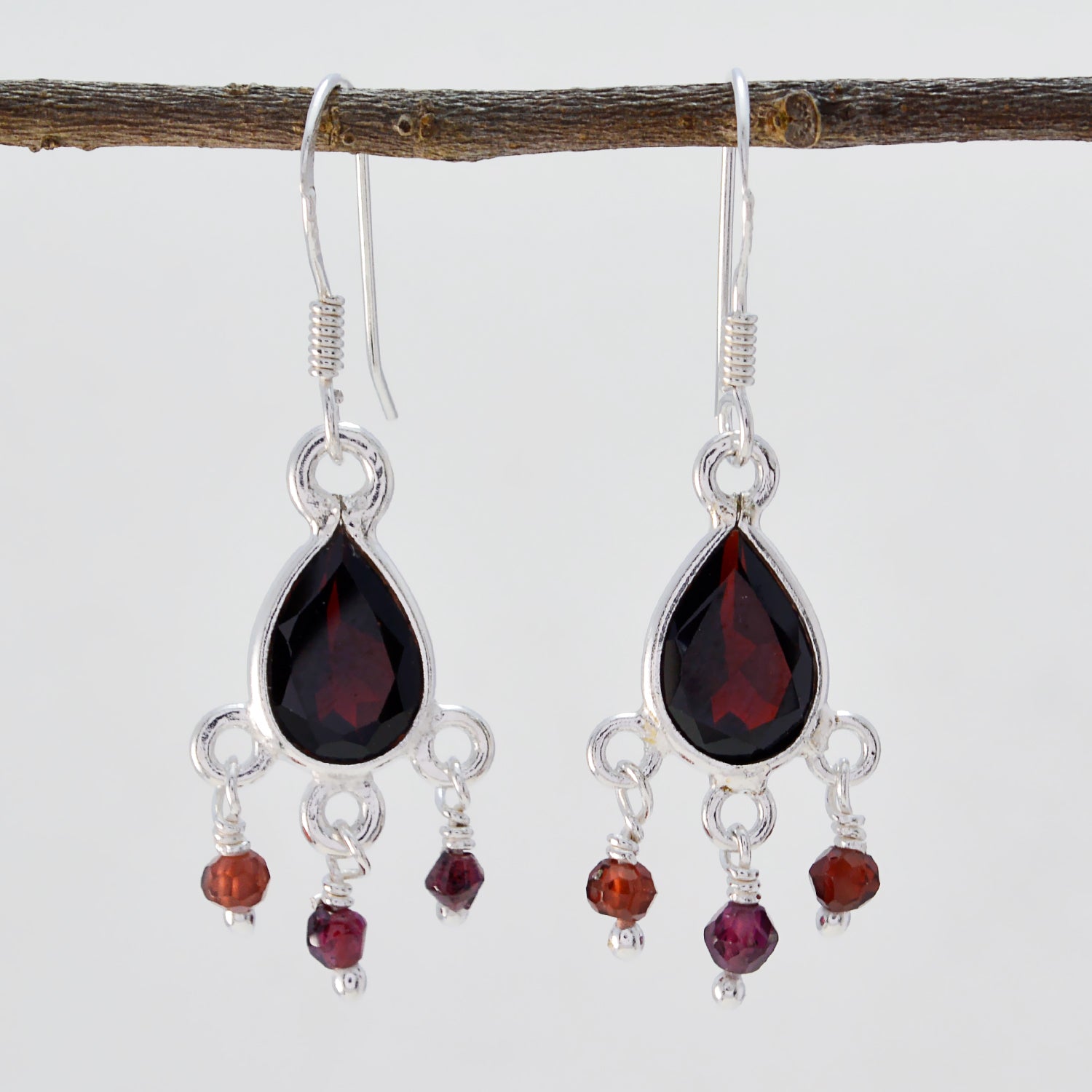 Riyo Good Gemstones pear Faceted Red Garnet Silver Earring brithday gift