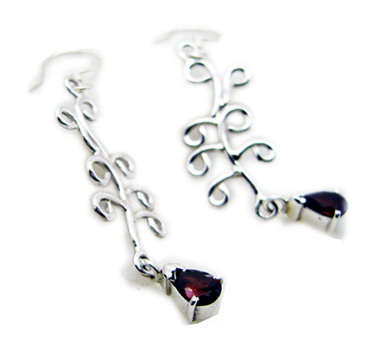 Riyo Good Gemstones pear Faceted Red Garnet Silver Earring gift for independence