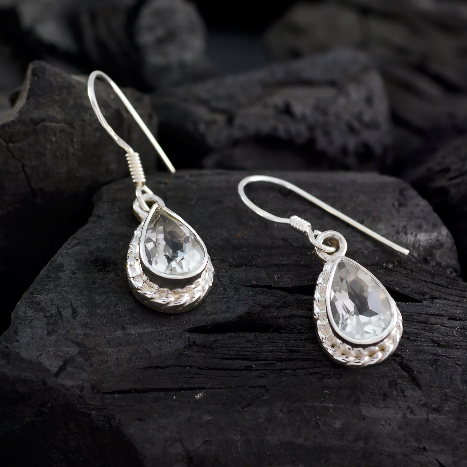 Riyo Good Gemstones pear Faceted White Crystal Quartz Silver Earring mother gift