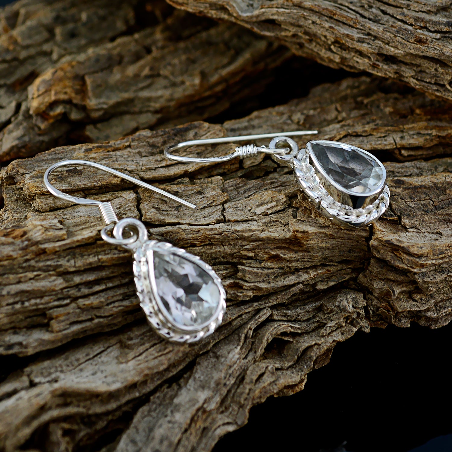 Riyo Good Gemstones pear Faceted White Crystal Quartz Silver Earring mother gift