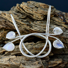 Riyo Good Gemstones pear Faceted White Rainbow Moonstone Silver Earrings gift for engagement