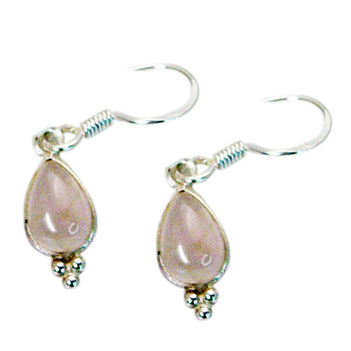 Riyo Good Gemstones pear SEROQ-68018 Pink Rose Quartz Silver Earring independence day gift
