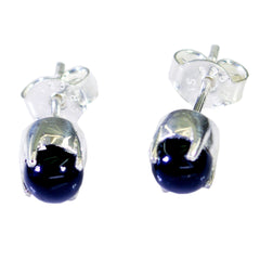 Riyo Good Gemstones round Cabochon Black Onyx Silver Earring anniversary gift