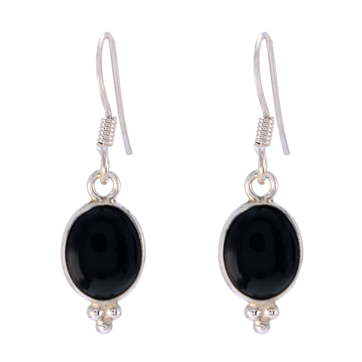 Riyo Good Gemstones round Cabochon Black Onyx Silver Earring christmas day gift