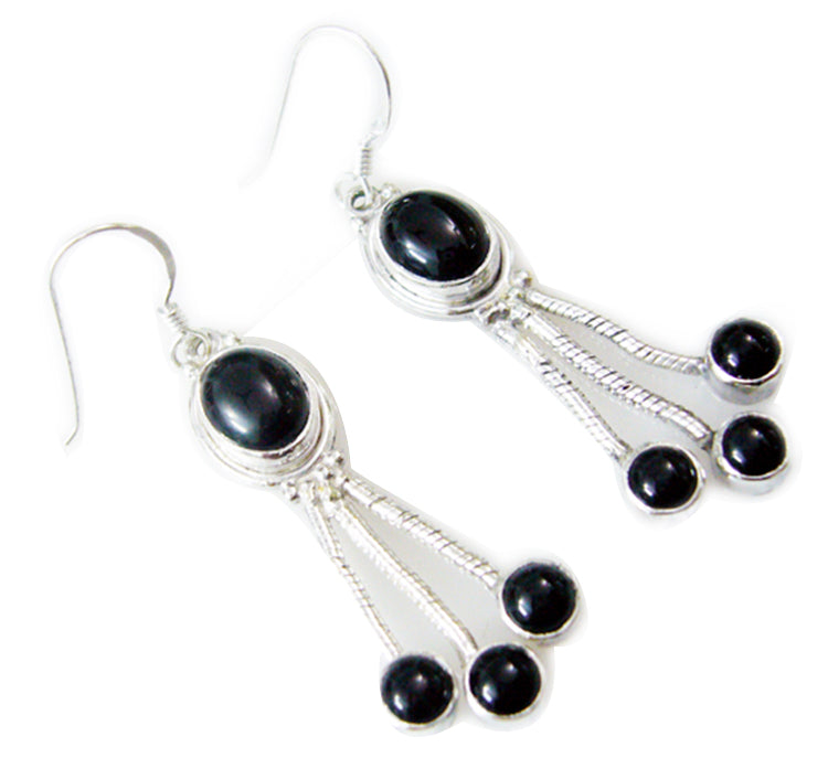 Riyo Good Gemstones round Cabochon Black Onyx Silver Earring gift for sister