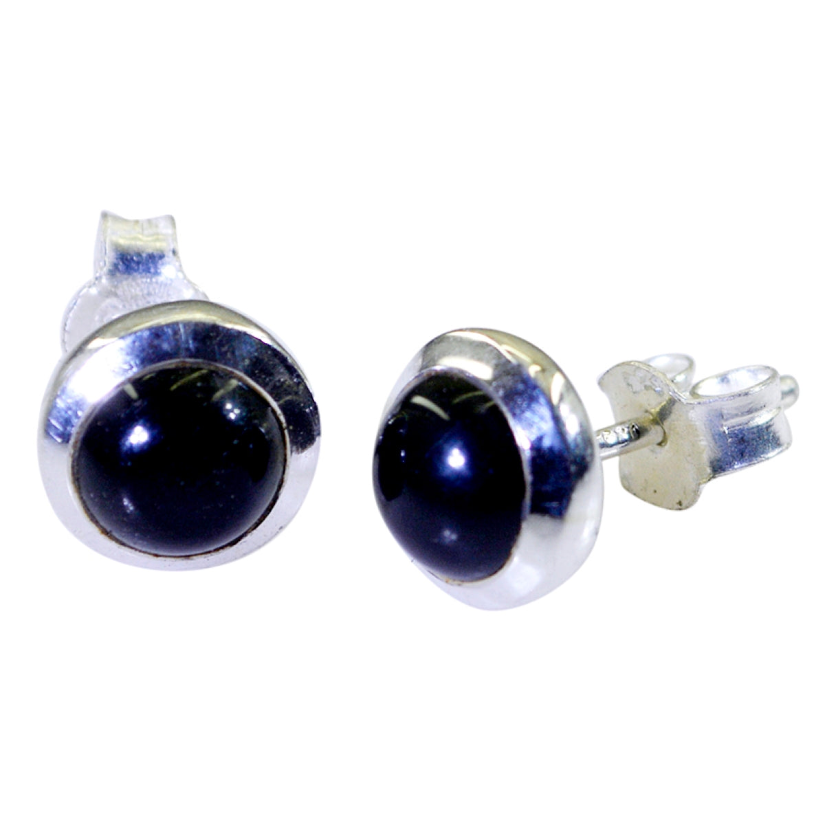 Riyo Good Gemstones round Cabochon Black Onyx Silver Earrings children day gift