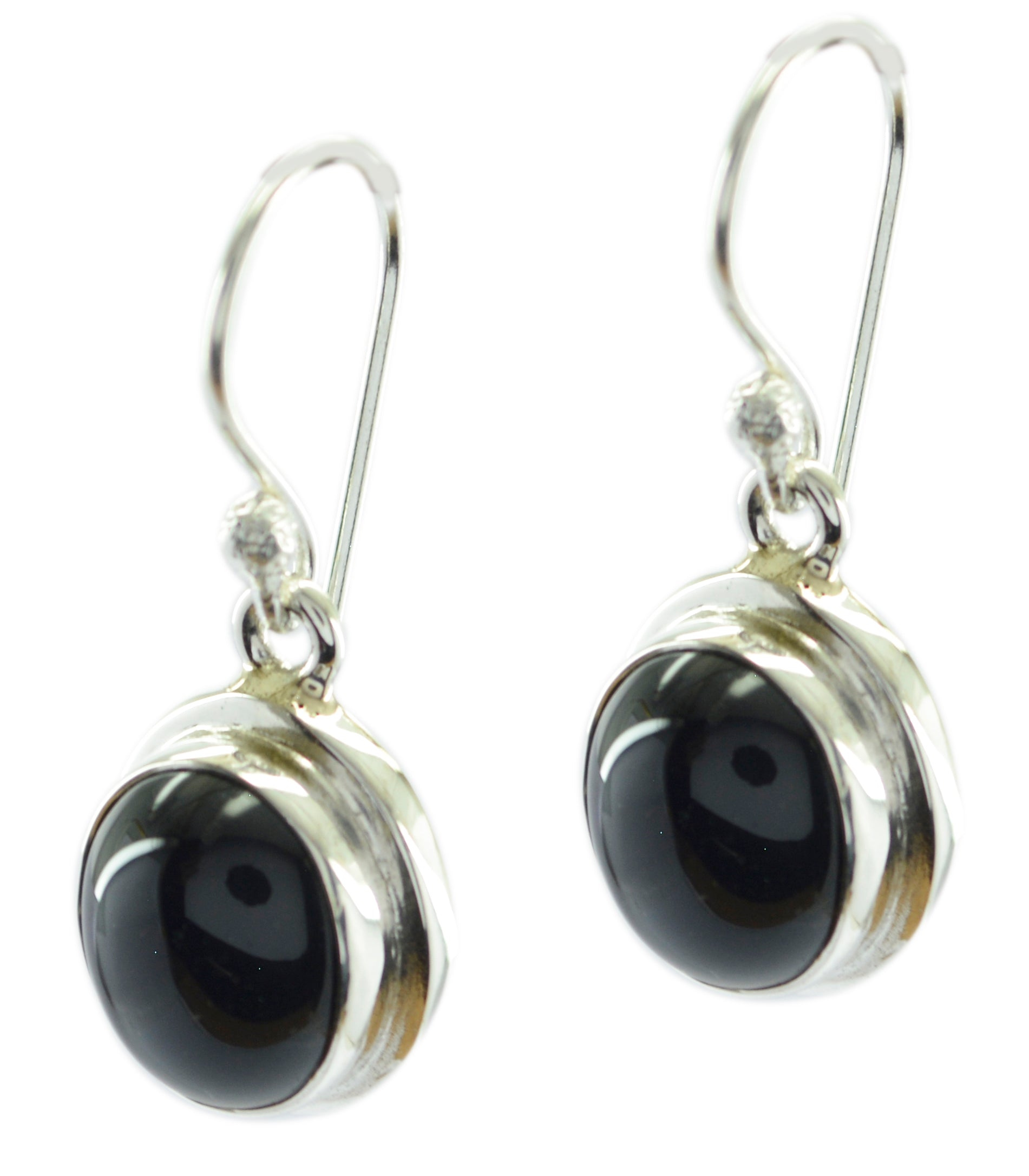 Riyo Good Gemstones round Cabochon Black Onyx Silver Earrings gift for valentine's day