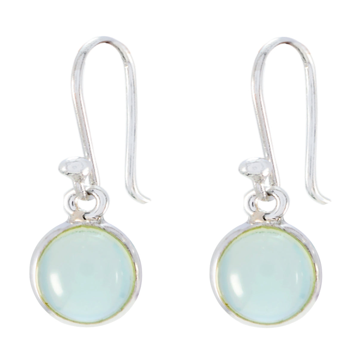 Riyo Good Gemstones round Cabochon Blue Chalcedony Silver Earring gift for women