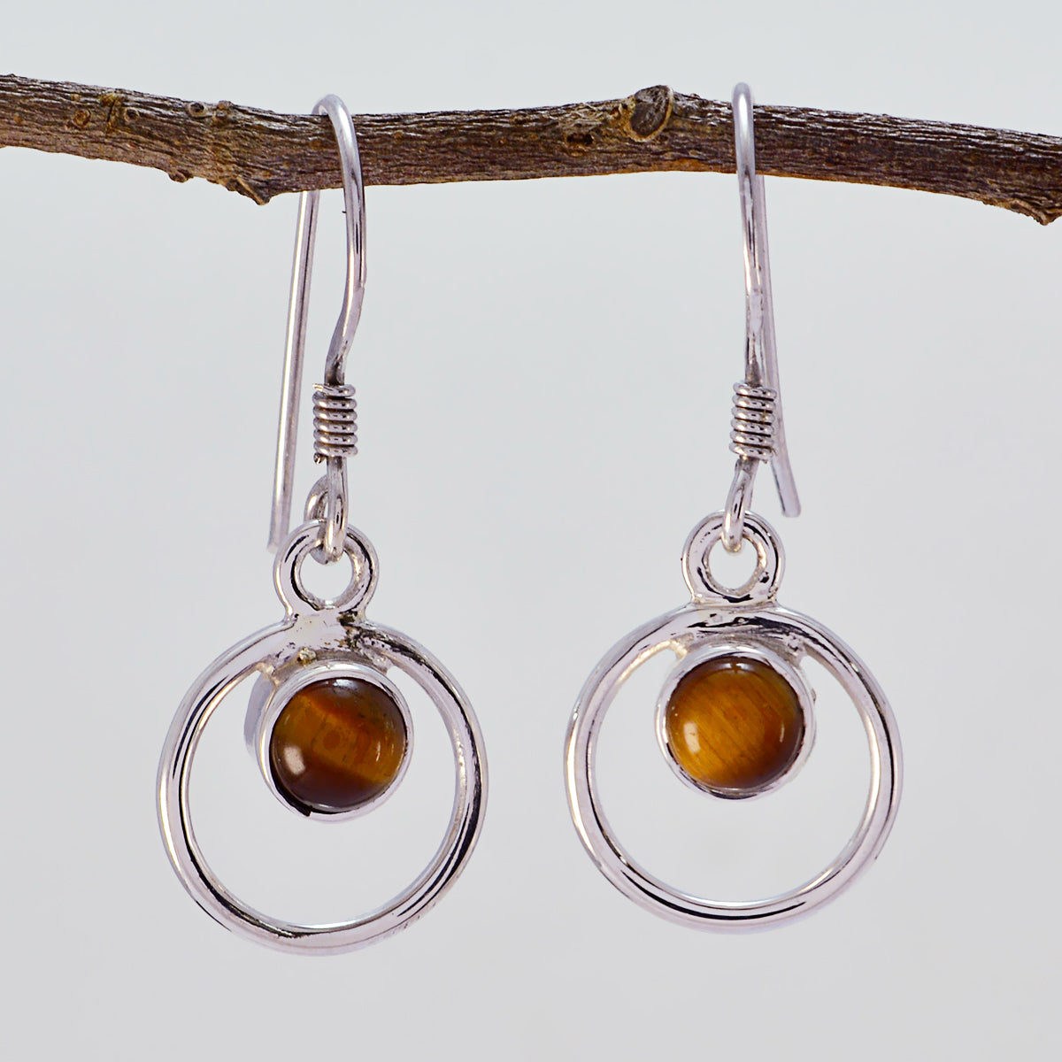 Riyo Good Gemstones round Cabochon Brown Tiger Eye Silver Earrings gift for mothers day
