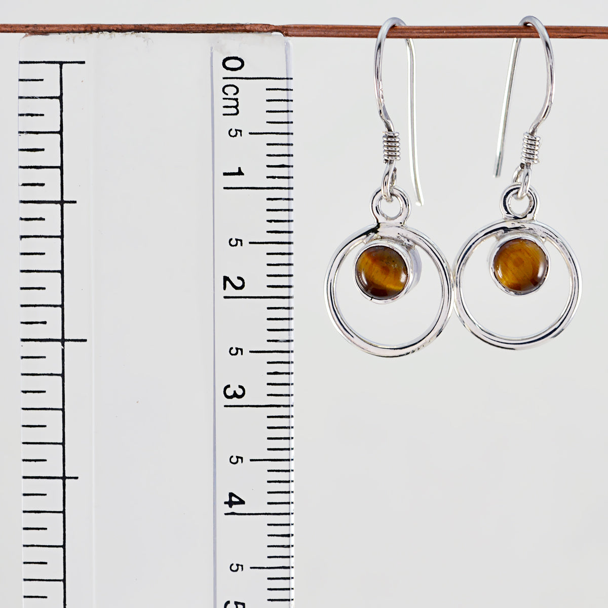 Riyo Good Gemstones round Cabochon Brown Tiger Eye Silver Earrings gift for mothers day