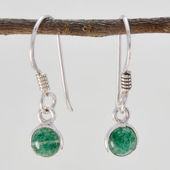 Riyo Good Gemstones round Cabochon Green Indian Emerald Silver Earring gift for mom birthday