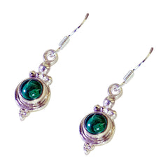 Riyo Good Gemstones round Cabochon Green Malachatie Silver Earring brithday gift