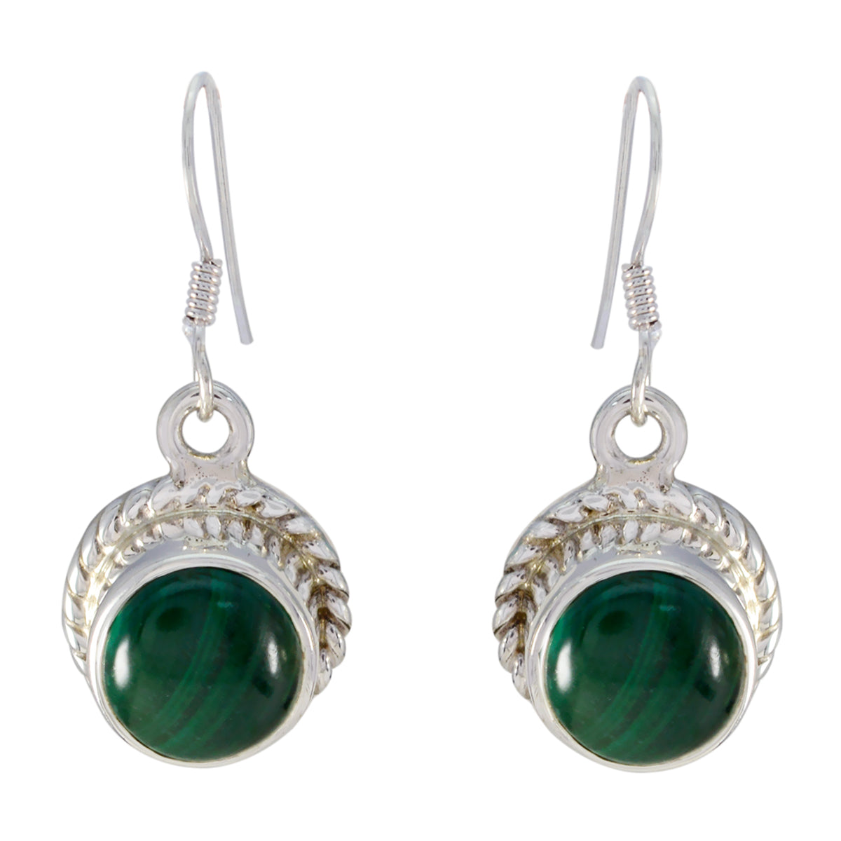 Riyo Good Gemstones round Cabochon Green Malachatie Silver Earring gift for mom
