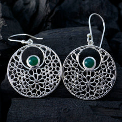 Riyo Good Gemstones round Cabochon Green Onyx Silver Earrings gift for brithday