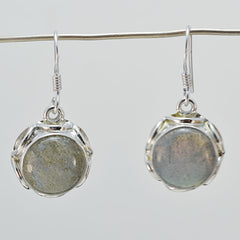 Riyo Good Gemstones round Cabochon Grey Labradorite Silver Earring gift