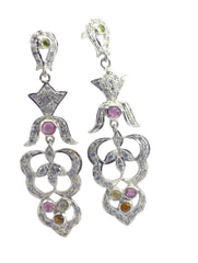 Riyo Good Gemstones round Cabochon Multi Tourmaline Silver Earring black Friday gift