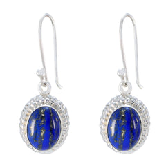 Riyo Good Gemstones round Cabochon Nevy Blue Lapis Lazuli Silver Earring gift for independence day