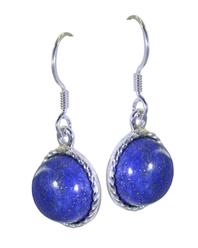 Riyo Good Gemstones round Cabochon Nevy Blue Lapis Lazuli Silver Earrings Faishonable day gift